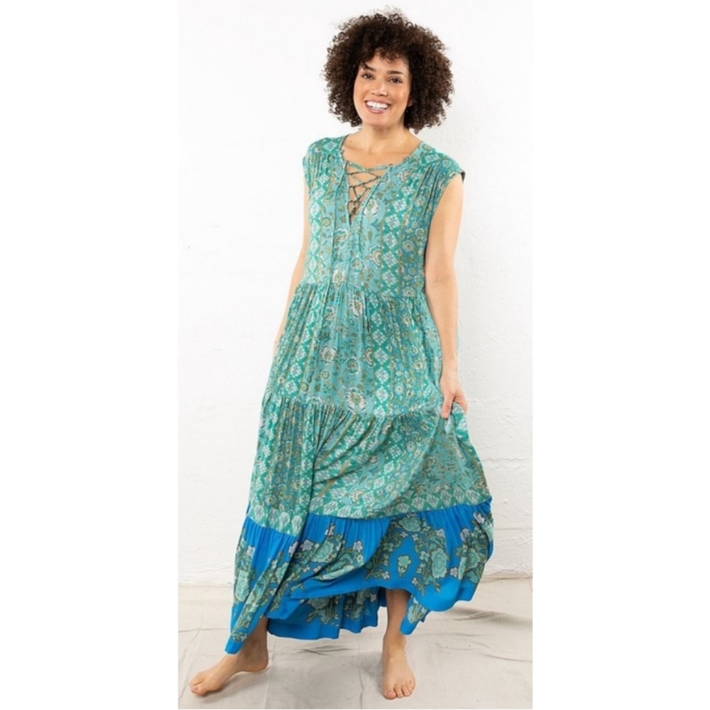 Free People Teal and Blue Floral Maxi Dress